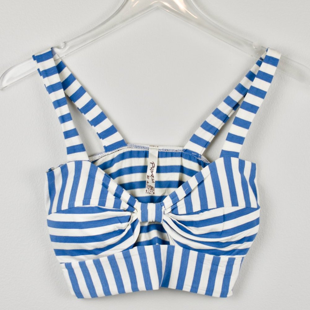 Promesa Boutique Blue and White Stripe Women's Knit Bandeau Crop Bralette - Picture 4 of 7